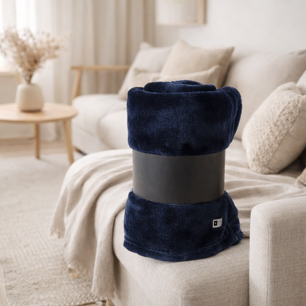 Plaid Mica Bleu Foncé en situation