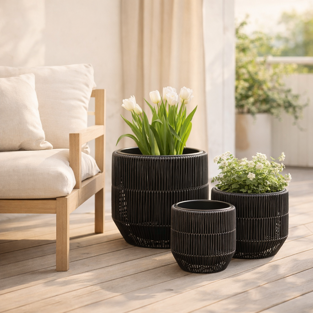 Pot de fleurs extérieur Peta Noir en situation