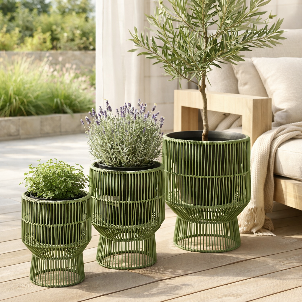Pot de fleurs extérieur Peta Green en situation