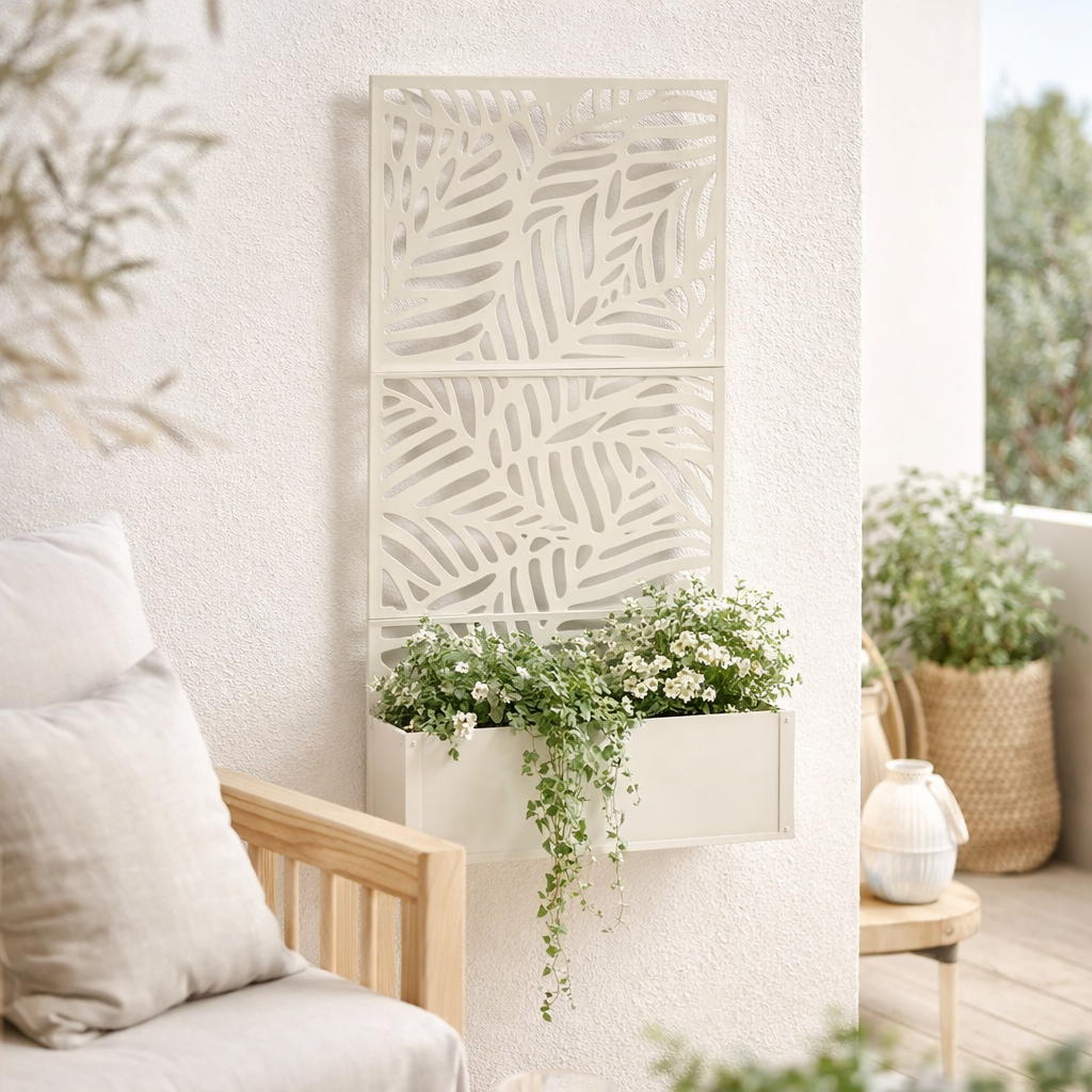 Support pour plantes extérieur Sapri Blanc cassé en situation