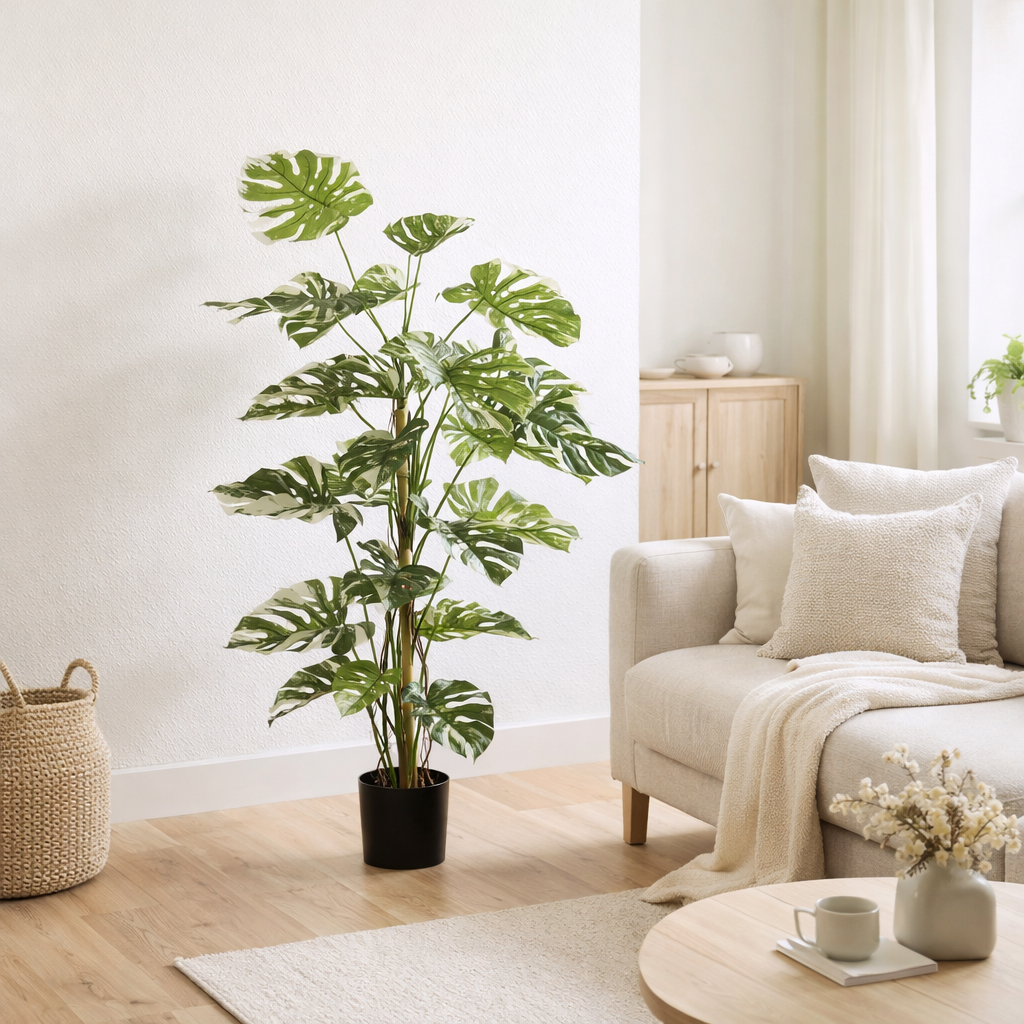 Plante artificielle Monstera verte en situation