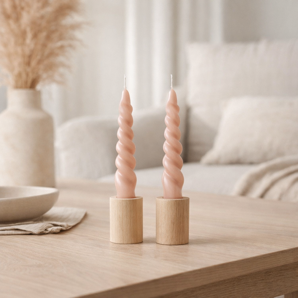 Bougie de dîner Twist Rose en situation