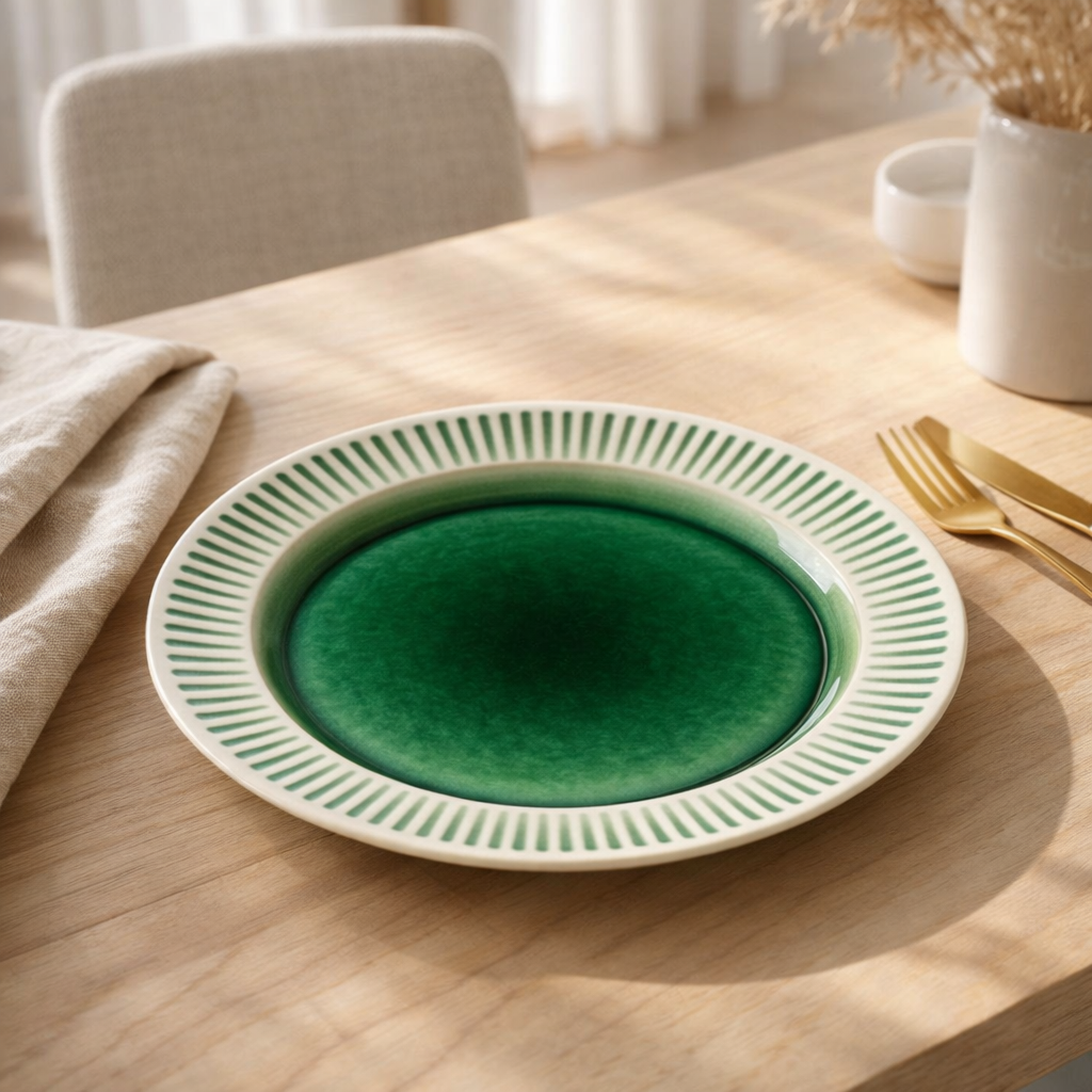 Assiette plate Elice Vert en situation