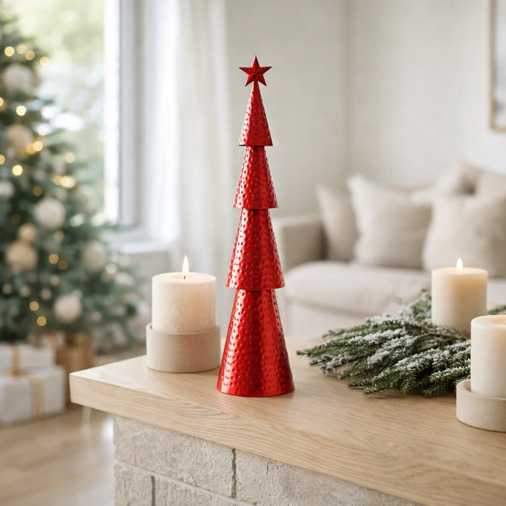 Sapin de Noël décoratif Rouge en situation