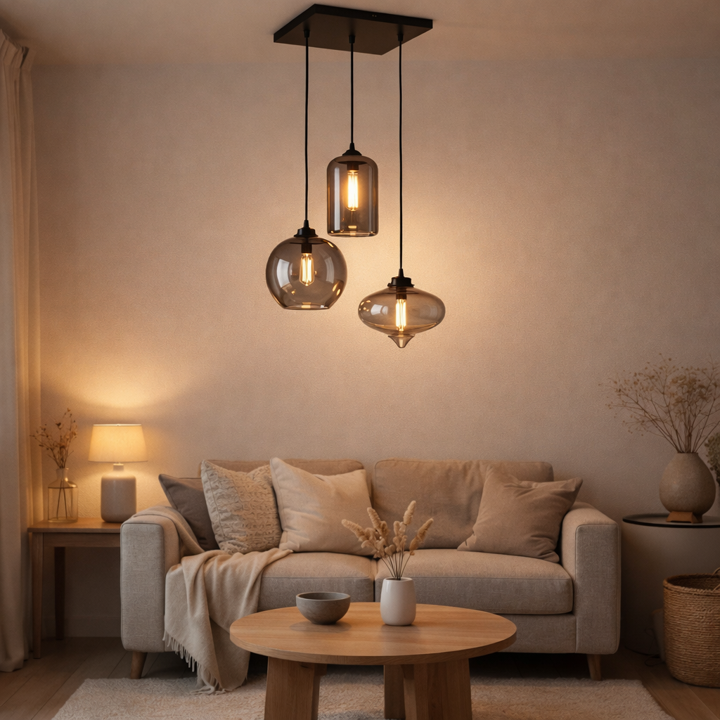 Mélange de lampes suspendues à 3 lumières Ava en situation