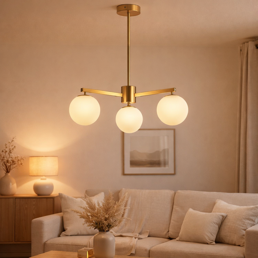 Lampe suspendue Stella Blanc 3 lumières en situation