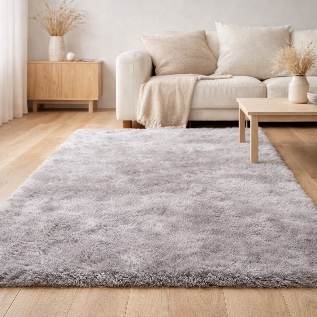Tapis moelleux gris 160x230cm en situation