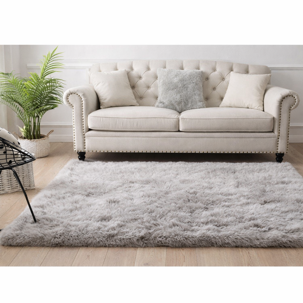 Tapis moelleux gris 160x230cm en situation