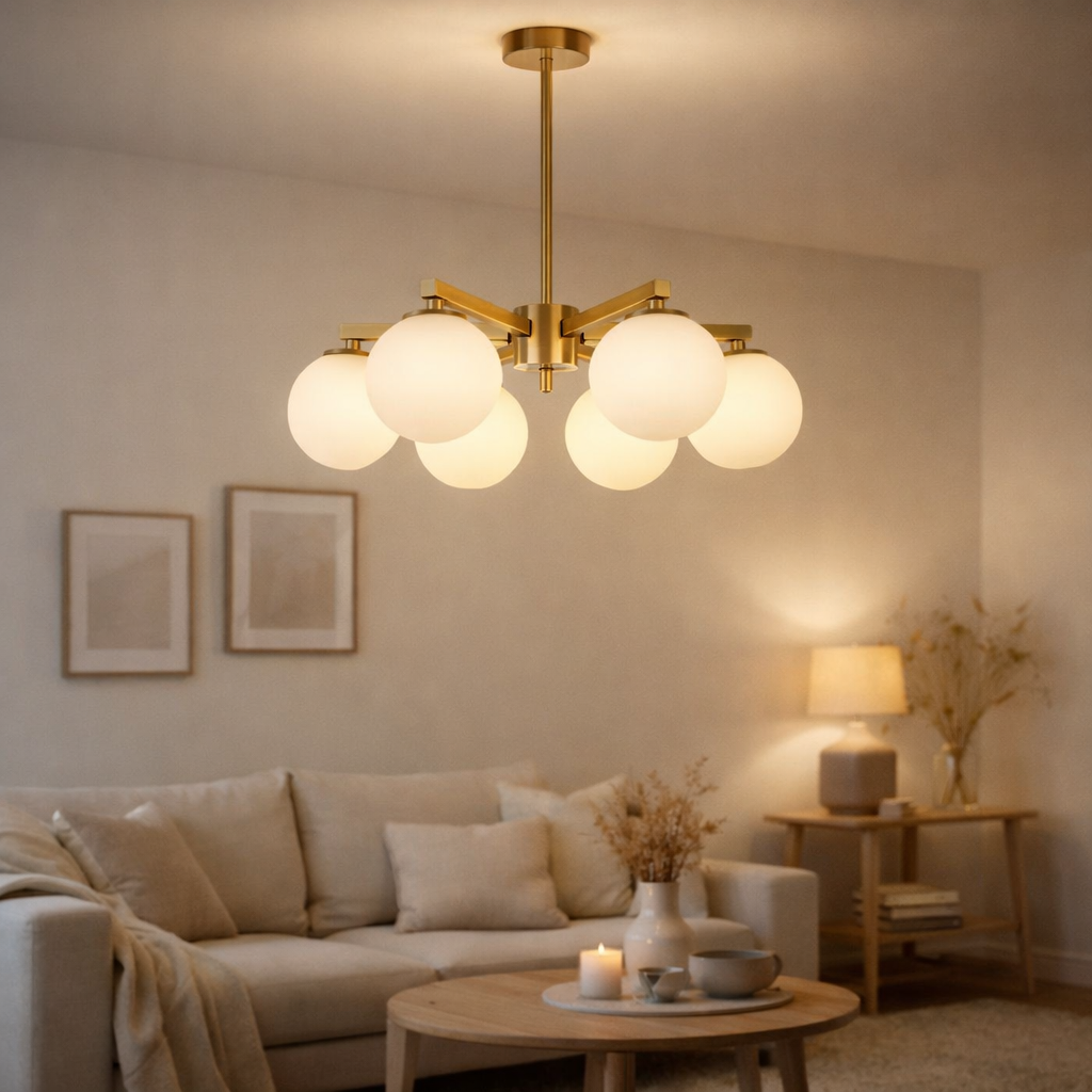 Lampe suspendue Stella Blanc 6 lumières en situation