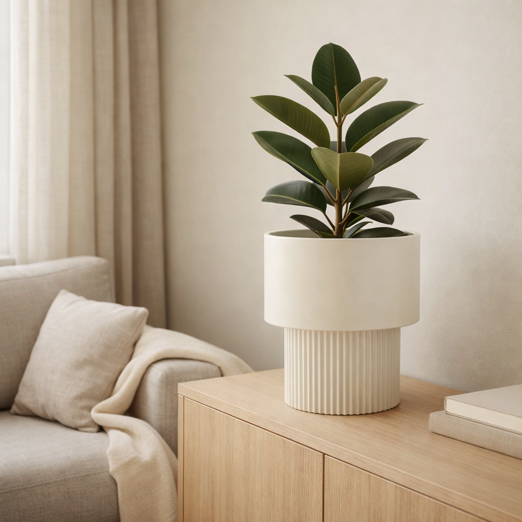 Pot de fleurs intérieur Lux Blanc cassé en situation