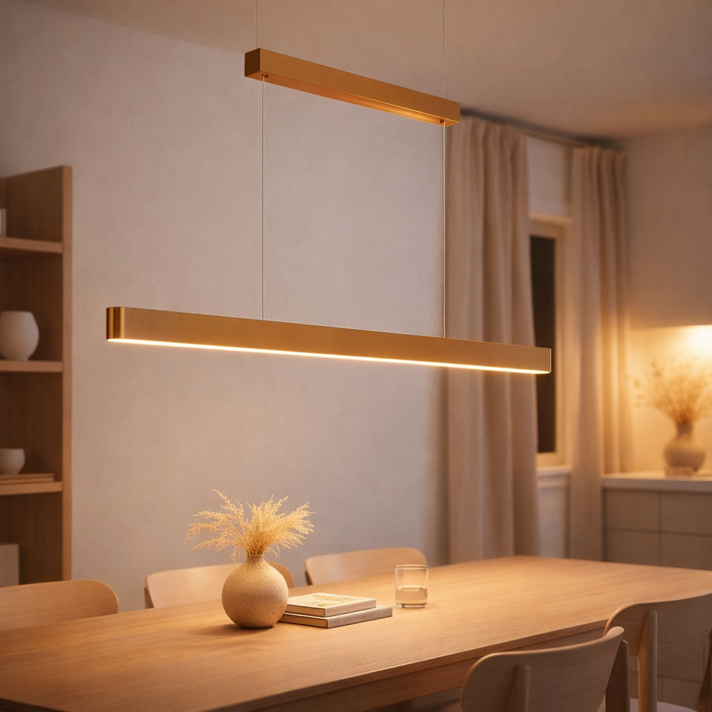 Lampe suspendue Neo Copper Gold | 120 cm en situation