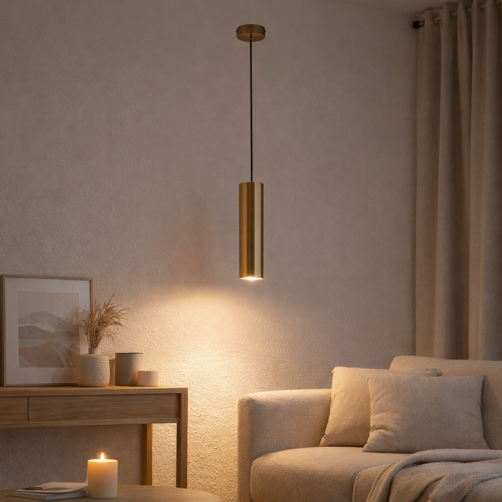 Cylindre de lampe suspendue 1 | Doré en situation
