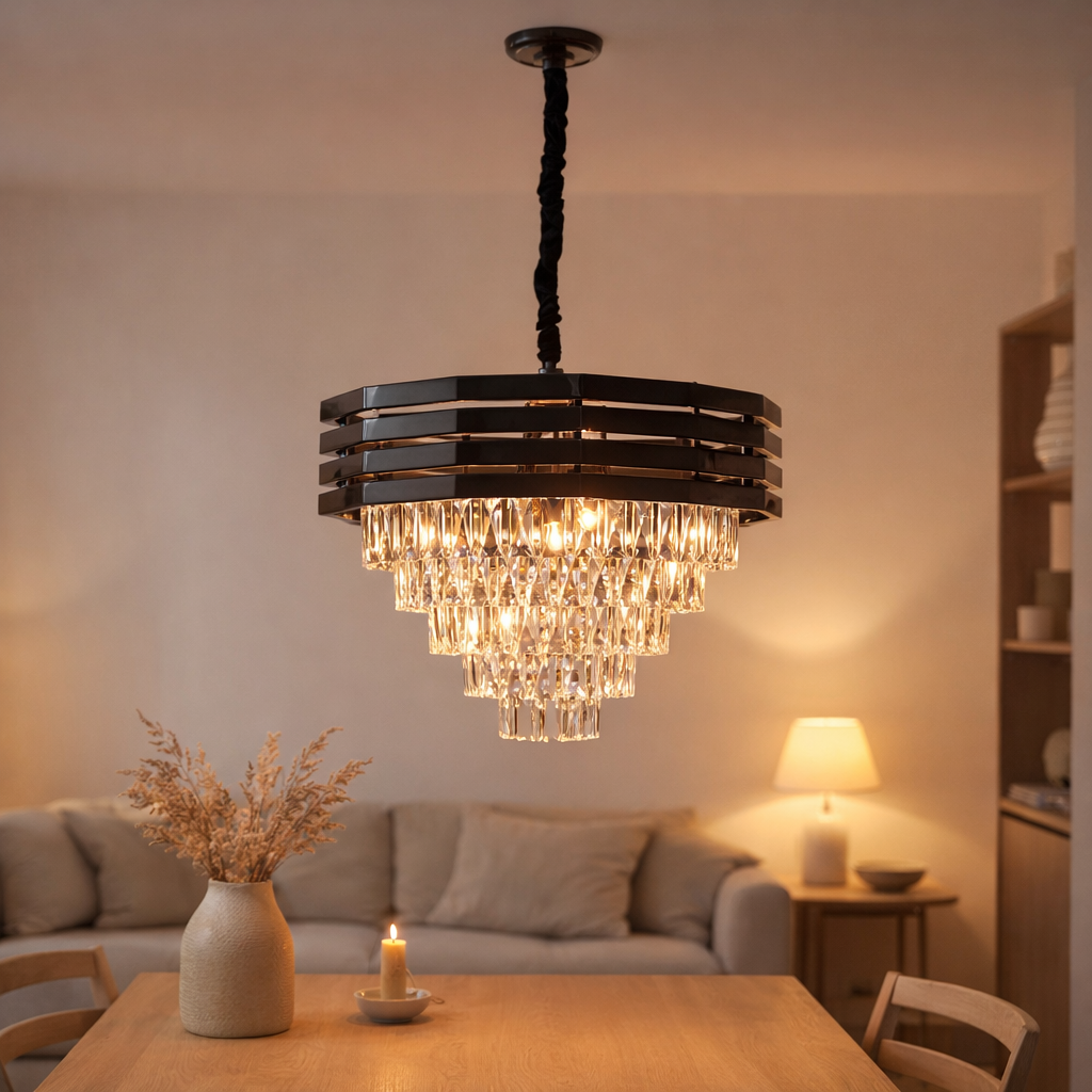 Lampe suspendue noire en cristal | 60 cm en situation