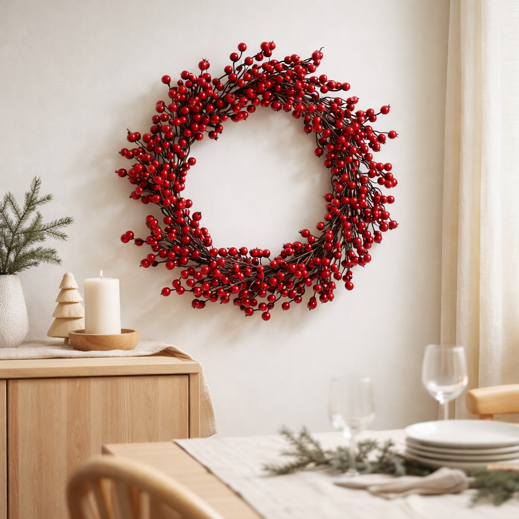 Couronne de Noël Rouge en situation
