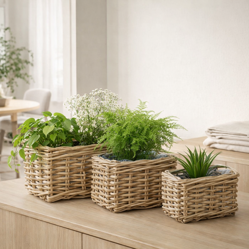 Ensemble de paniers à plantes d'extérieur Marcia Grey en situation