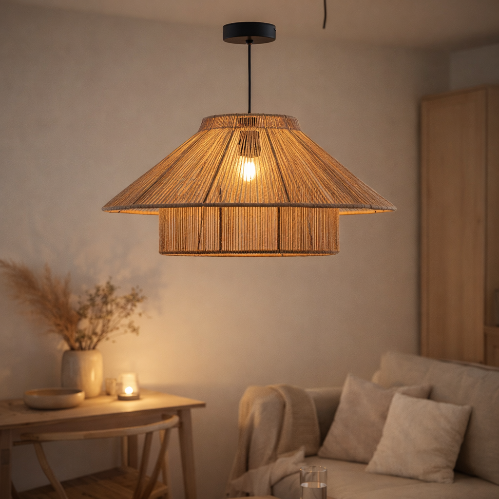 Lampe suspendue Elsa Marron clair en situation