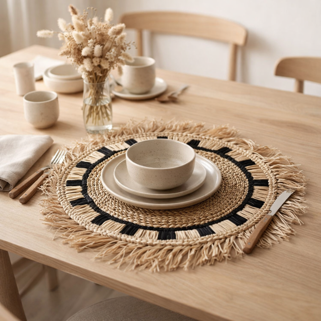 Set de table PAGU (Lot de 2, 4 ou 6) 45 cm | Set de table bohème avec franges en raphia en situation