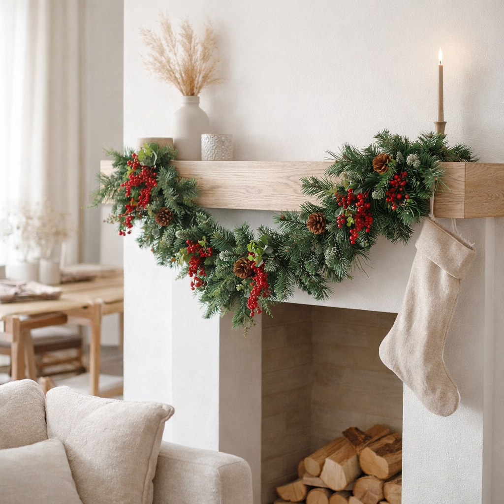 Guirlande de Noël Harvey Rouge en situation
