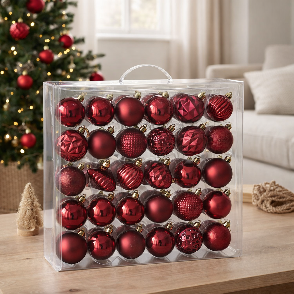 Set boules de Noël Boules incassables Rouge foncé en situation