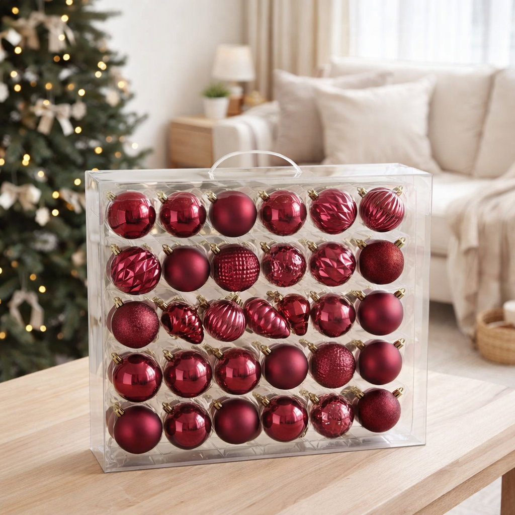Set boules de Noël Boules incassables Rouge foncé en situation