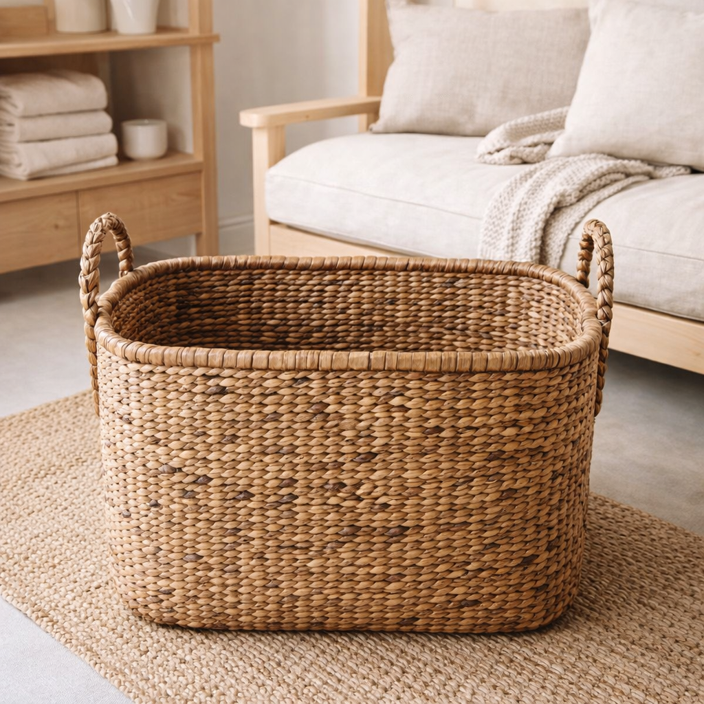Panier à linge extra large - Hamper boho carré - panier décoratif tissé - panier de rangement en navire à eau naturelle (2 tailles) mentari en situation