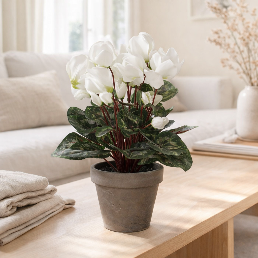 Plante artificielle Cyclamen Blanc en situation