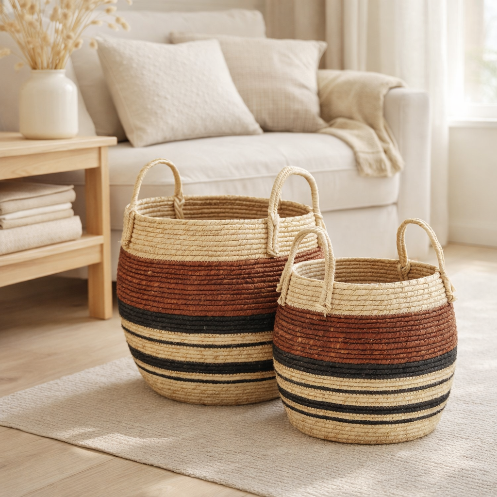 Ensemble de paniers de rangement Marron en situation