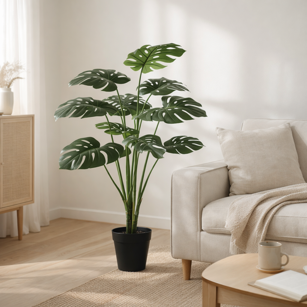 Plante artificielle Monstera verte en situation