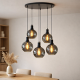 Lampe suspendue en verre fumé 5 lumières ronde en situation