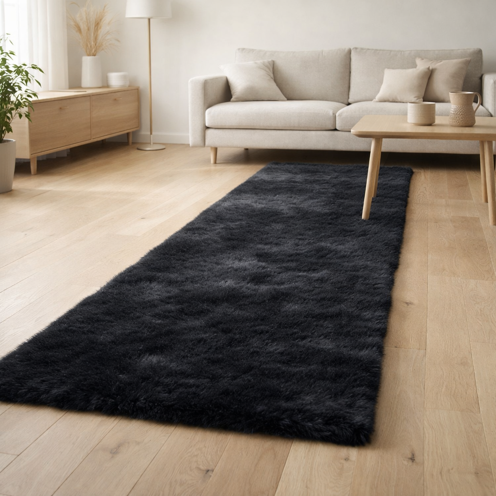 Tapis Moelleux Noir 80x300CM en situation