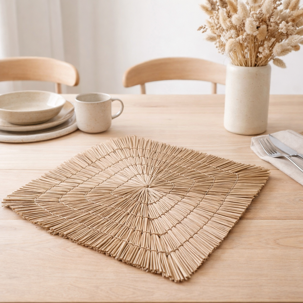 Set de table (Lot de 2, 4 ou 6) 36 cm | Set de table VARNA (naturel) en jonc de mer en situation