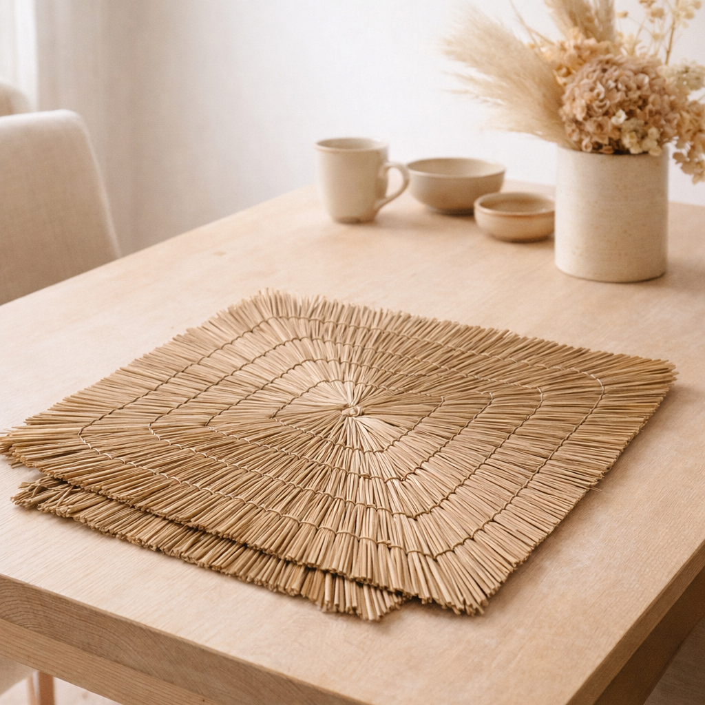 Set de table (Lot de 2, 4 ou 6) 36 cm | Set de table VARNA (naturel) en jonc de mer en situation