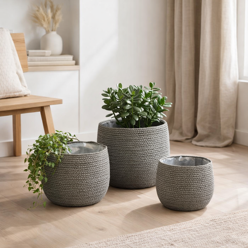 Ensemble de paniers à plantes Jorck Gris en situation