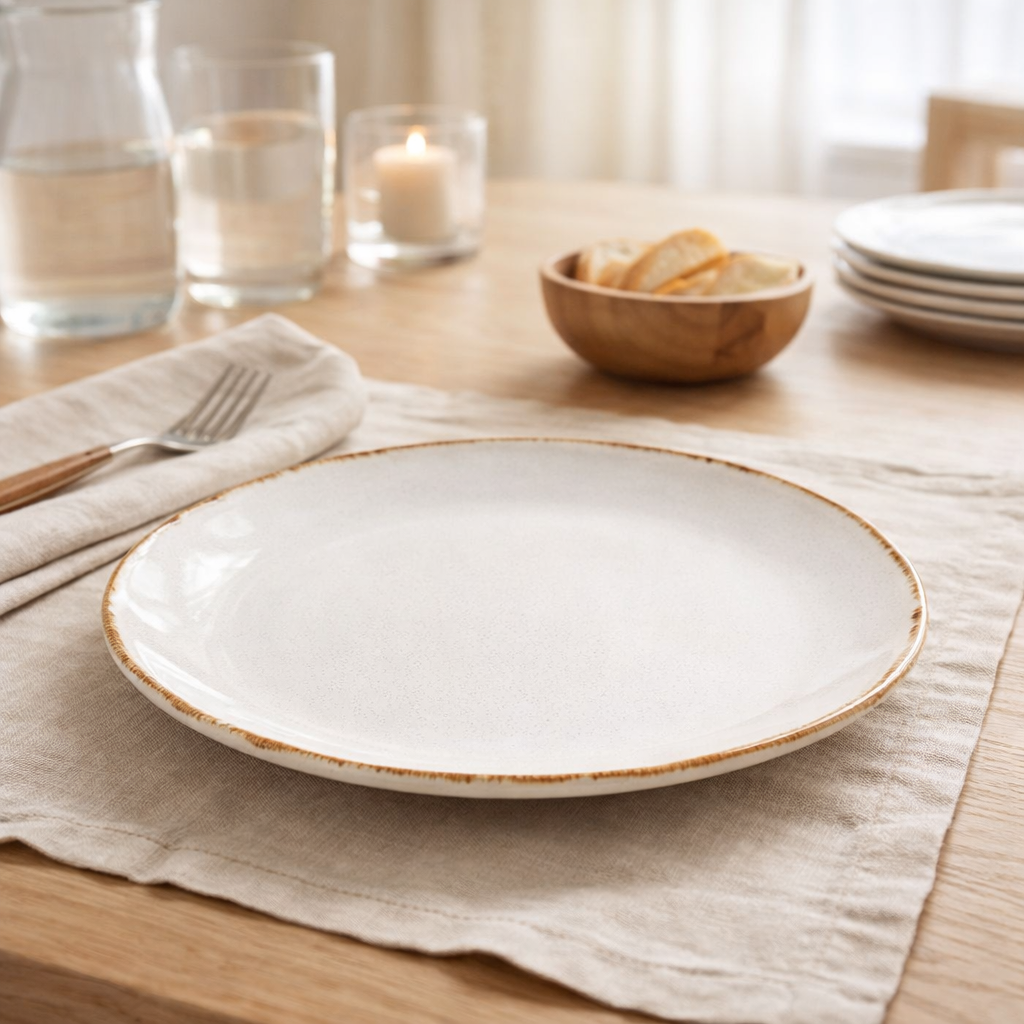 Assiette plate Tabo Blanc en situation