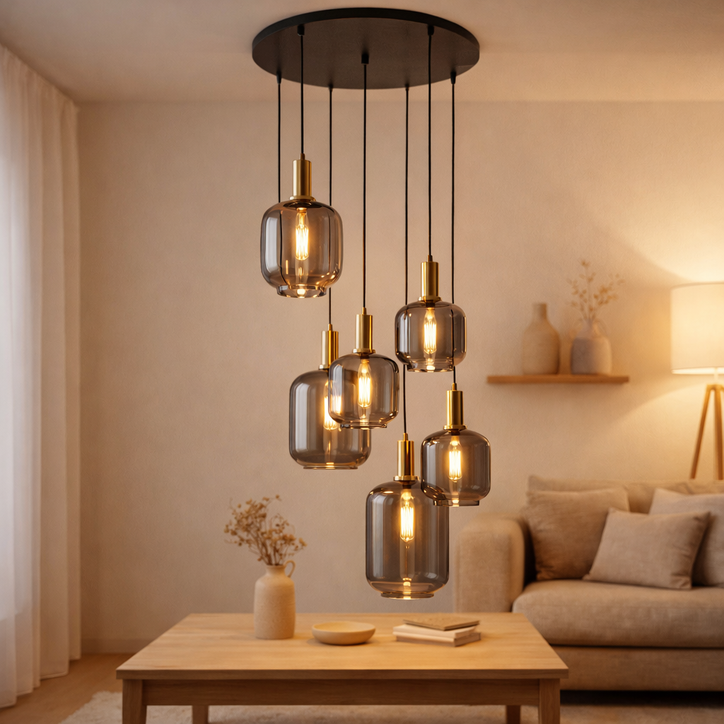 Mélange de lampes suspendues à 5 lumières Lily en situation