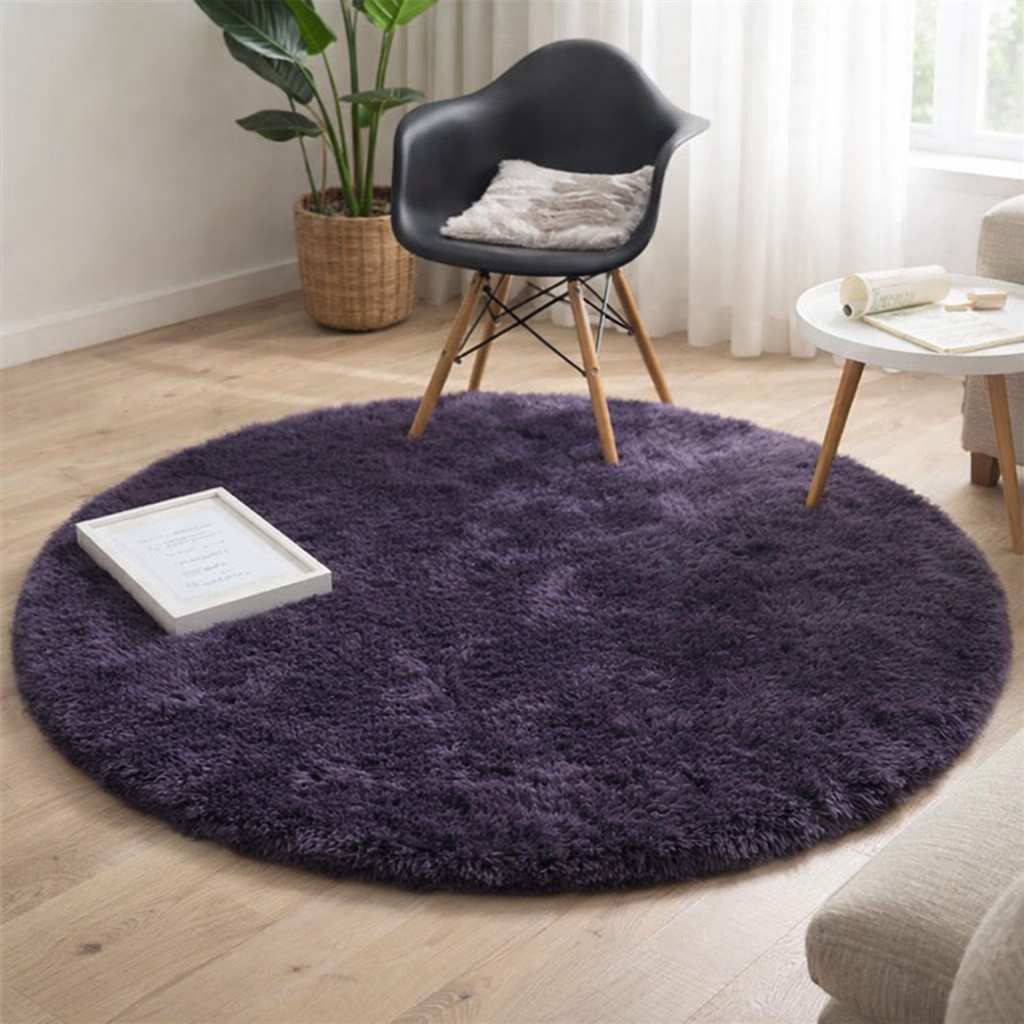Tapis Moelleux Rond Anthracite 160x160CM en situation