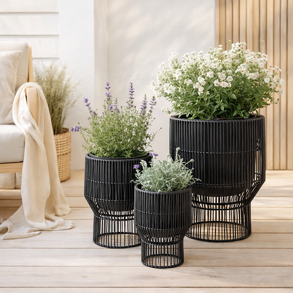 Pot de fleurs extérieur Peta Noir en situation