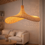 Lampe en rotin | Abat-jour naturel Lampe à suspension en forme d'entonnoir SAYAN en fibres naturelles (2 tailles) en situation