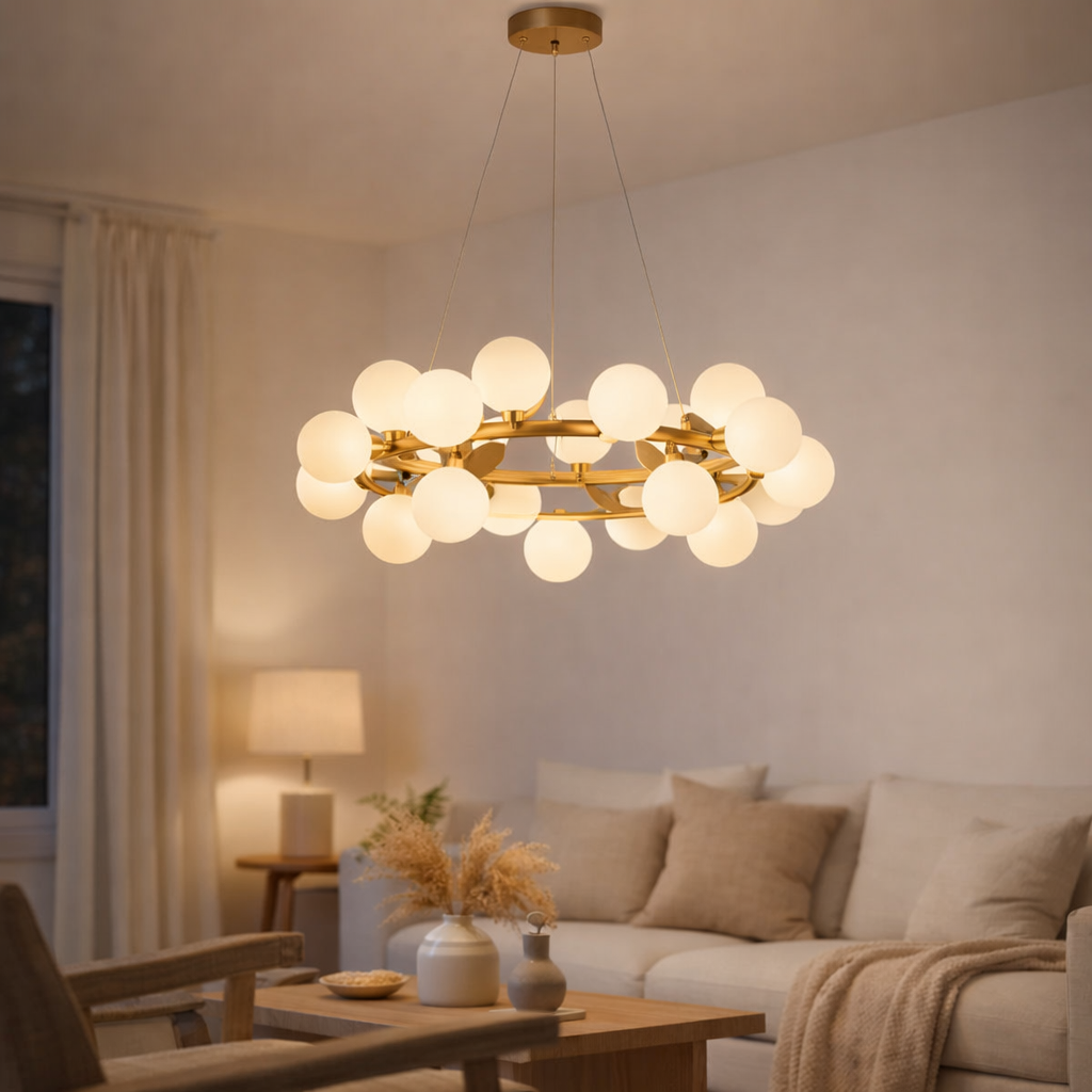 Lampe suspendue Elite Or Blanc 69CM en situation