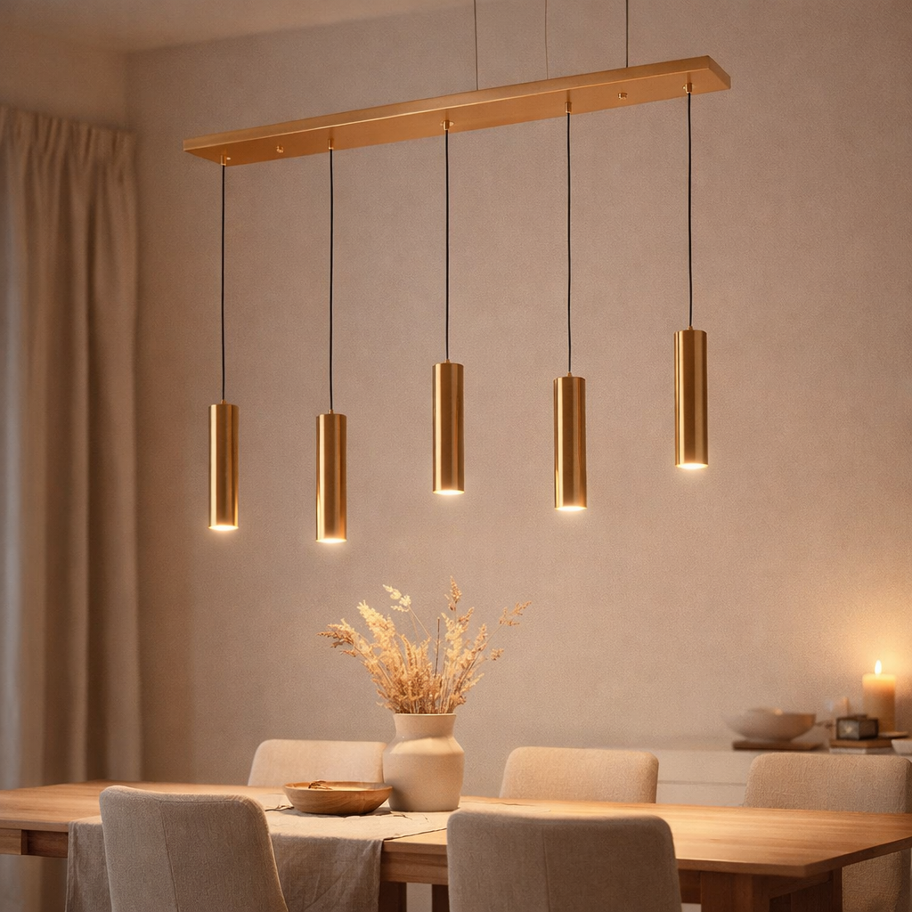 Tableau à manger du cylindre de lampe suspendue 5 | Doré en situation