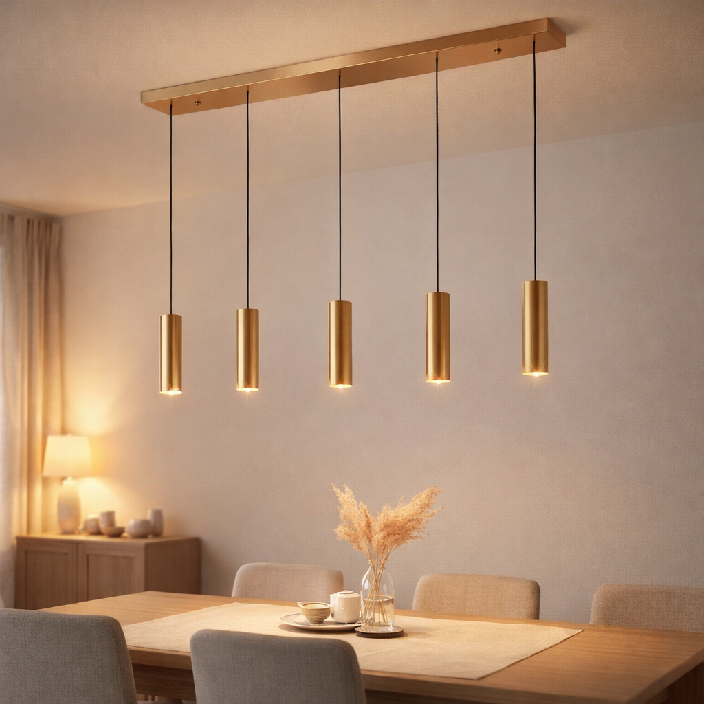 Tableau à manger du cylindre de lampe suspendue 5 | Doré en situation