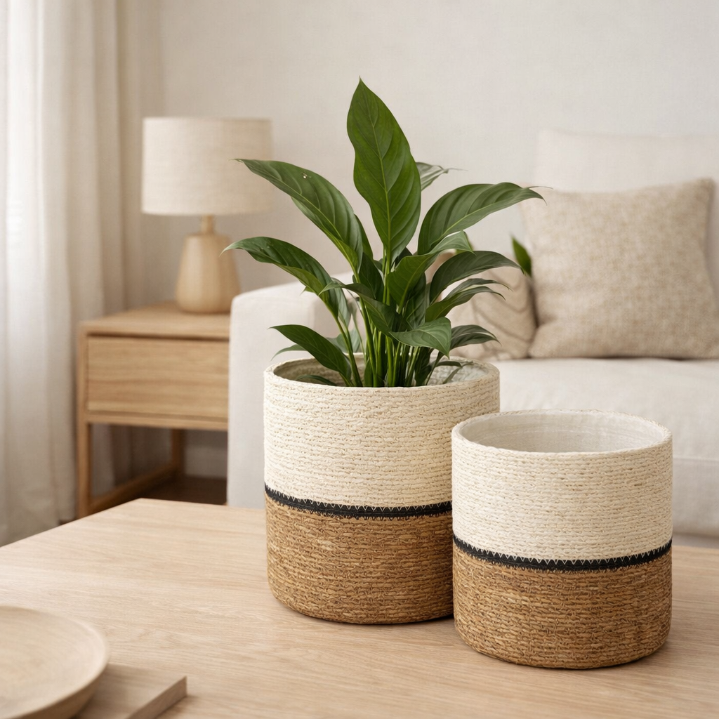Ensemble Plantenmand Damian Wit en situation