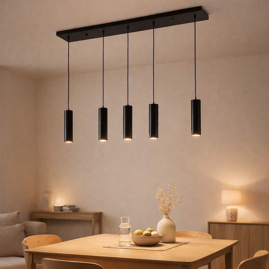 Tableau à manger du cylindre de lampe suspendue 5 | Noir en situation