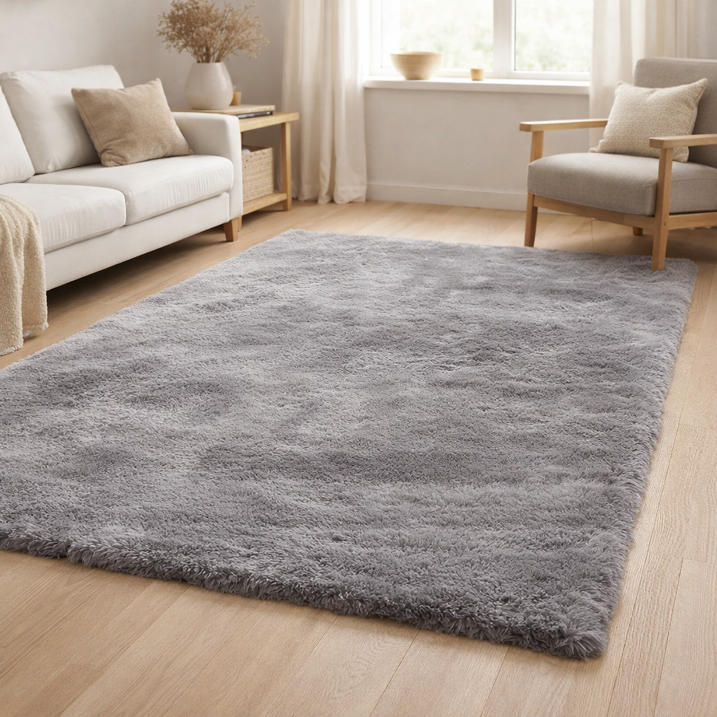 Tapis moelleux gris 200x290cm en situation