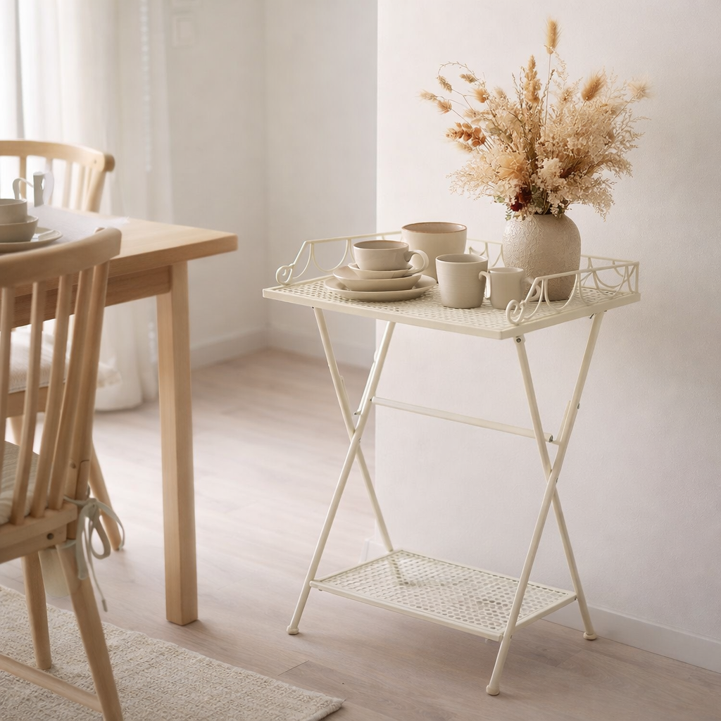 Table d'appoint extérieur Marseille Blanc cassé en situation
