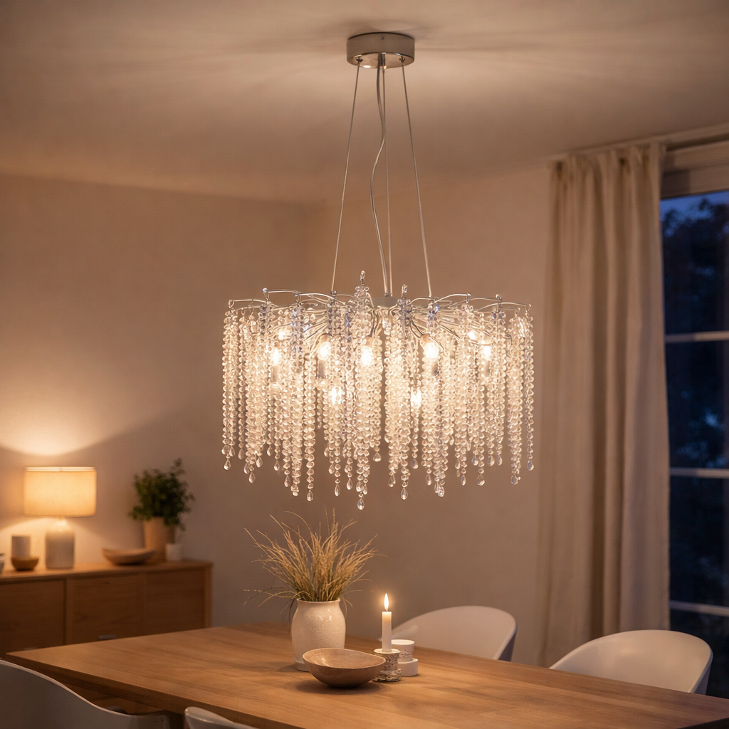 Lampe suspendue à givre argent 60 cm en situation