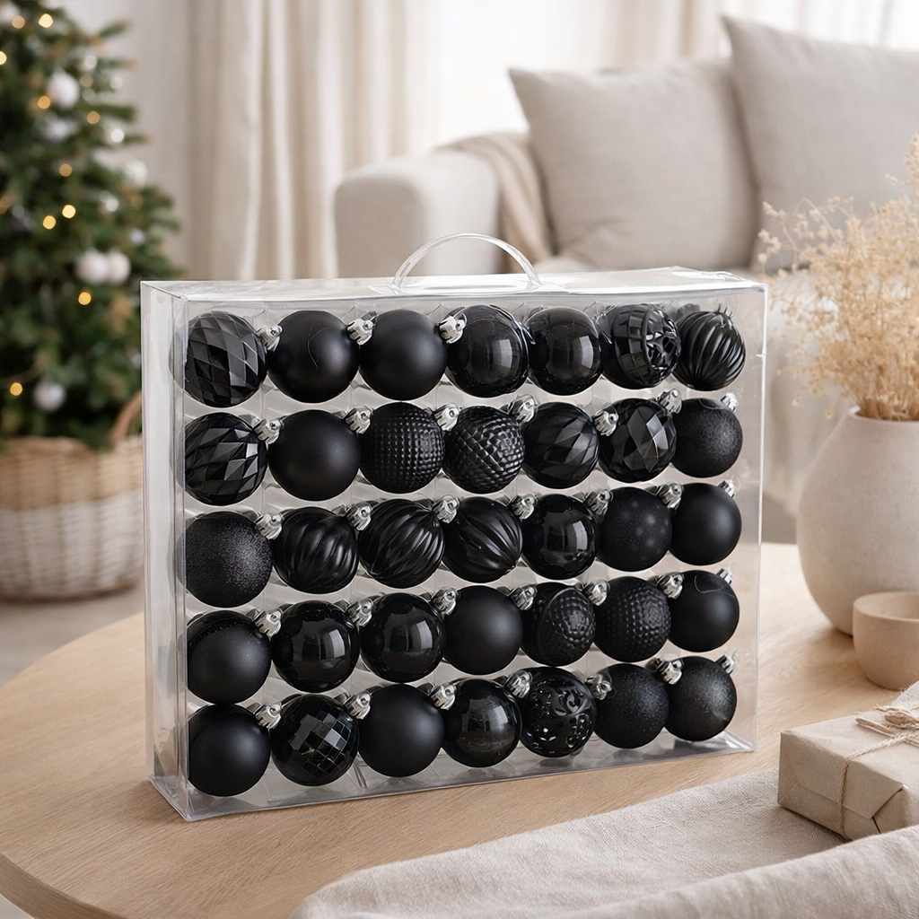 Set boules de Noël Boules incassables Noir en situation
