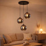 Lampe suspendue en verre fumé 3 lumières en situation