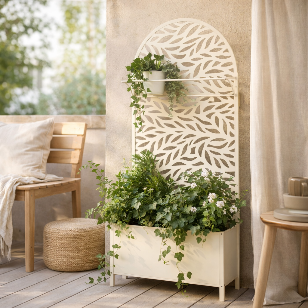 Support pour plantes extérieur Sapri Blanc cassé en situation