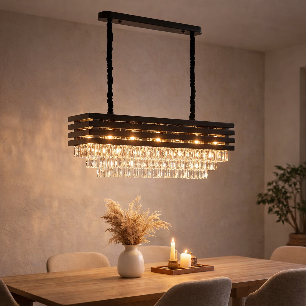 Hanglamp Crystal Black | 80x30cm en situation